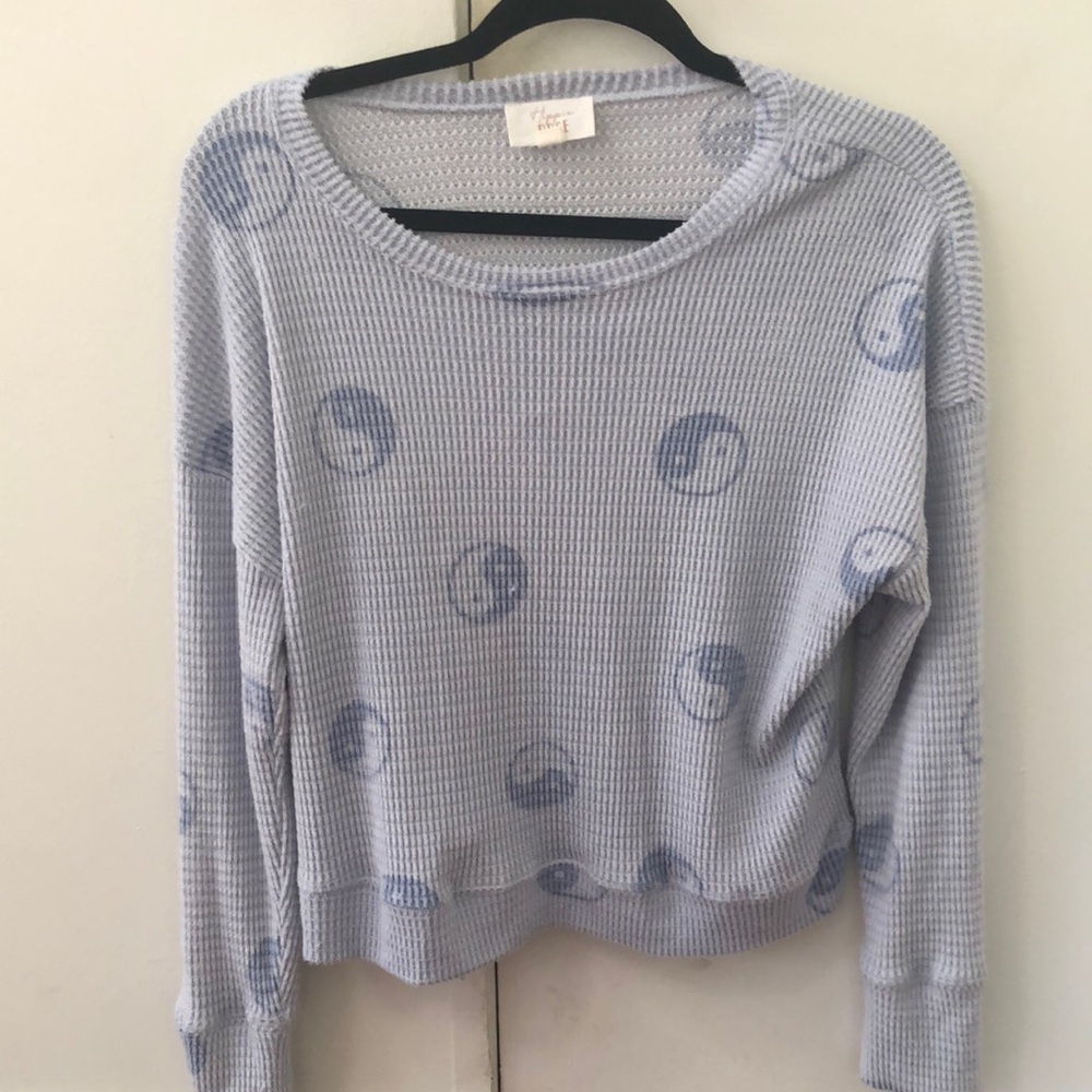 Blue yin-yang waffle knit long sleeve